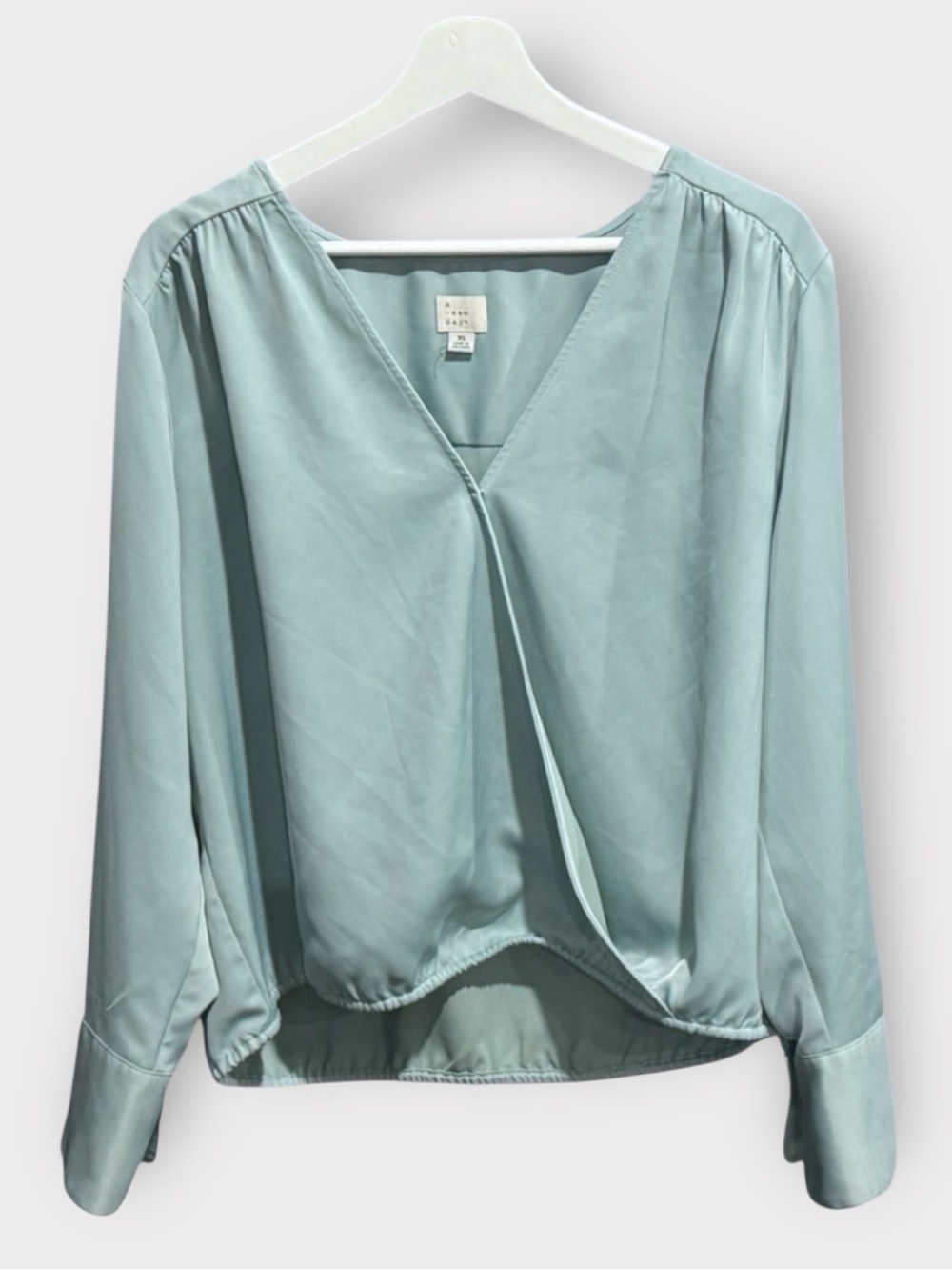 a new day Sage Green Faux Wrap Satin Blouse XL Mint
